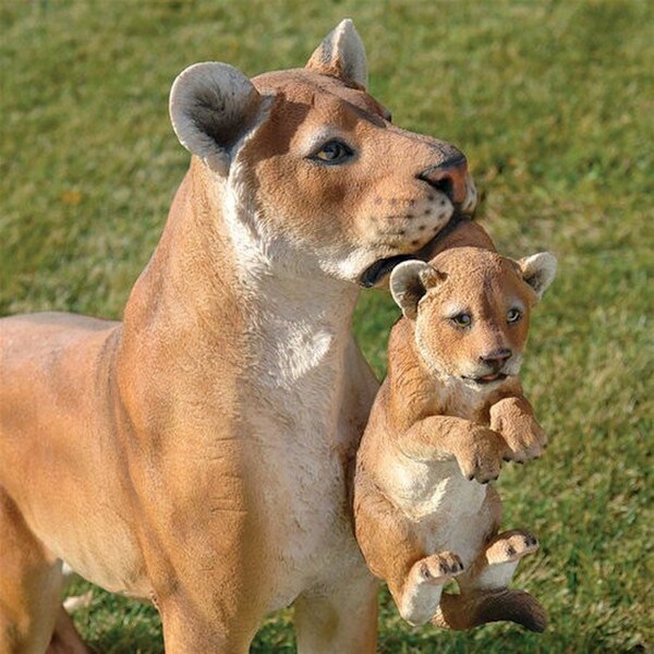 Lioness with Cub Statue animal sculpture wild African pride savannah sun